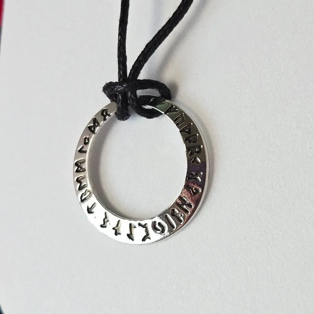 Rune Wheel Necklace Norse Moon Pendant Silver Ring Adjustable Cord Odin Viking